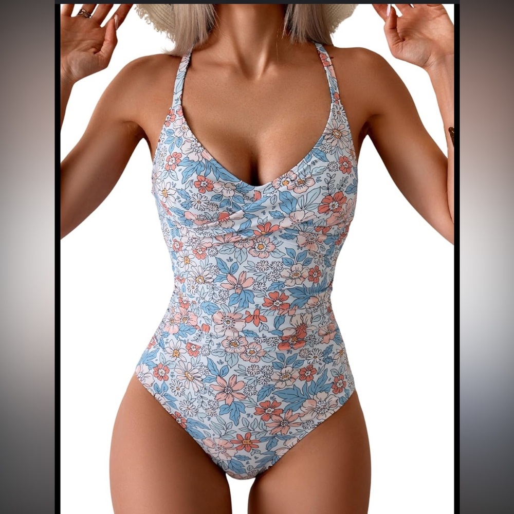 Floral Blue tummy control swimsuit